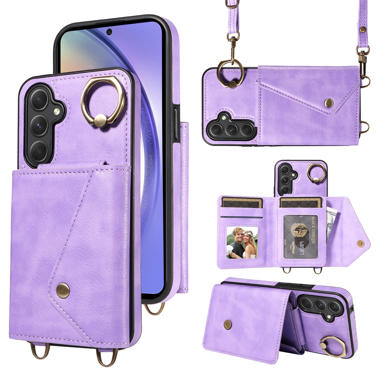 002 Anti-drop Shell for Samsung Galaxy A54 5G Ring Kickstand Card Bag Litchi Texture Leather TPU Phone Case with Shoulder Strap 002 Anti-drop Shell for Samsung Galaxy A54 5G Ring Kickstand Card Bag Litchi Texture Leather TPU Phone Case with Shoulder Strap